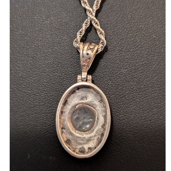 VTG 925 Sterling Silver Filigree Abalone Shell Pendant Rope 24" Chain Necklace - Picture 4 of 9